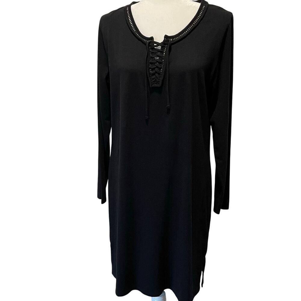 Coolibar UPF 50+ Sun Protection Bamboo Cotton Dress Sz L Lace Up Front Black